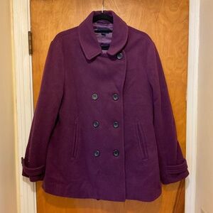 Lands' End Coat/Jacket Women's Size 16W Double Breasted Wool Blend Plum Purple